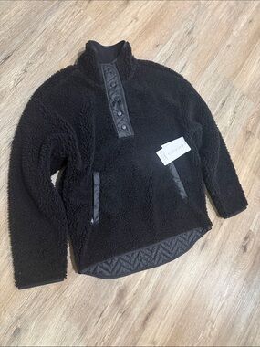 NWT Athleta Black Cozy Sherpa Snap Sweatshirt Pullover Perfect Condition
